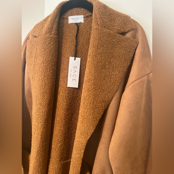 NWT, Sage the Label, Women’s Sherpa-Lined Faux Suede Coat - Camel (Size XS) - Picture 4 of 4